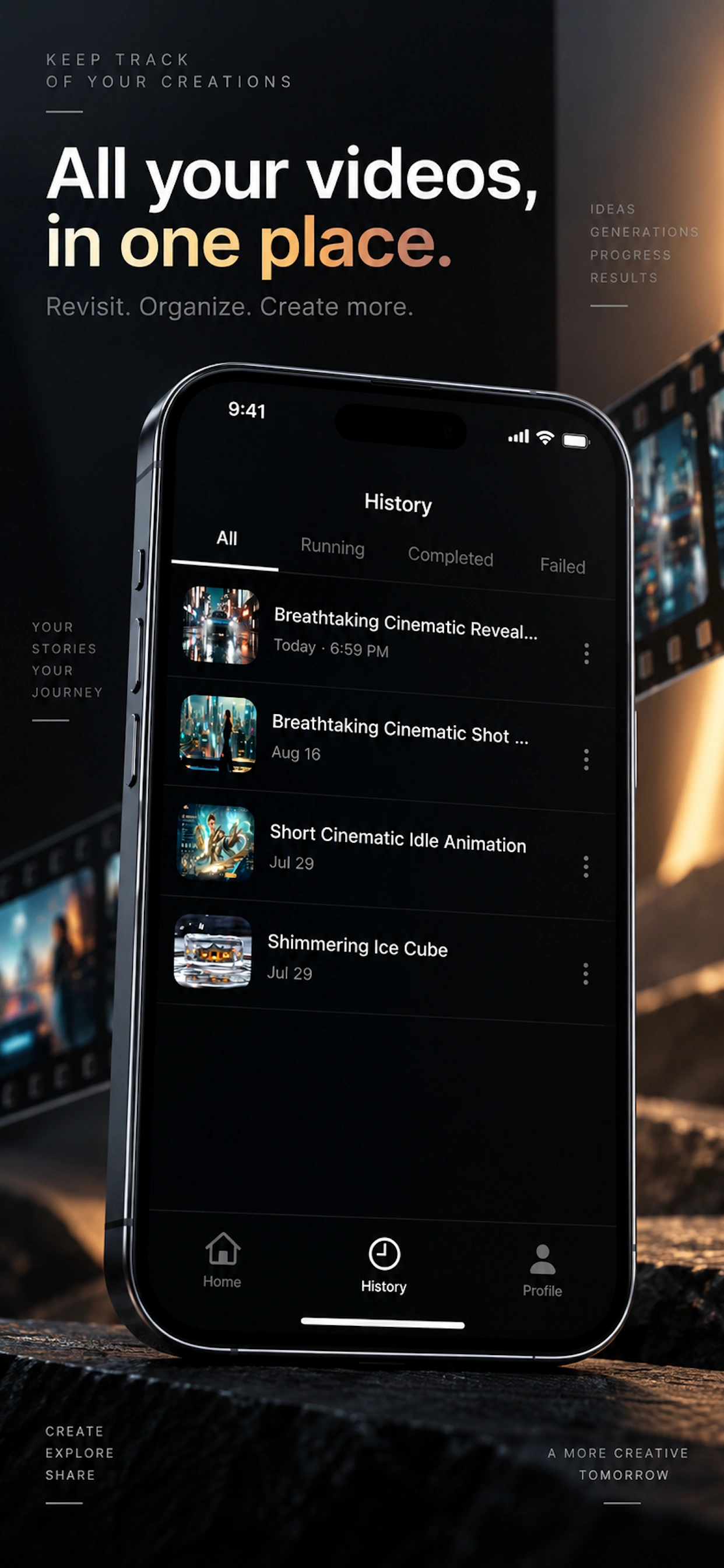 GenVid Studio generation history
